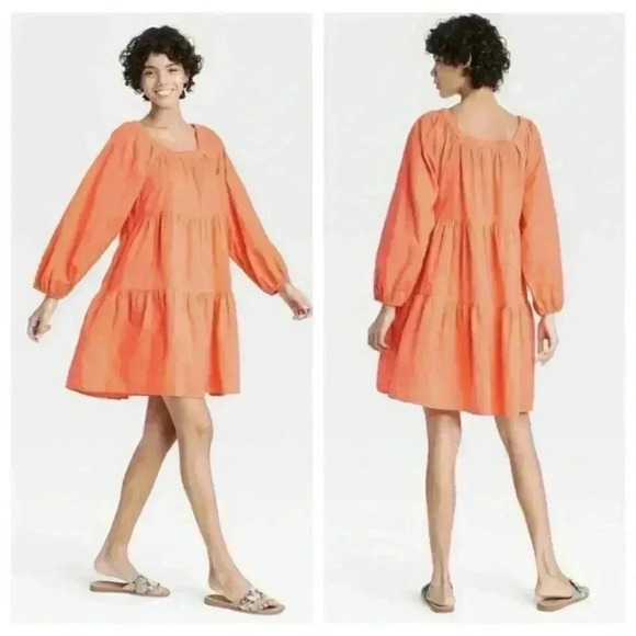 Universal Thread Dresses & Skirts - Universal Thread Orange Puff Sleeve Tiered Dress size Medium